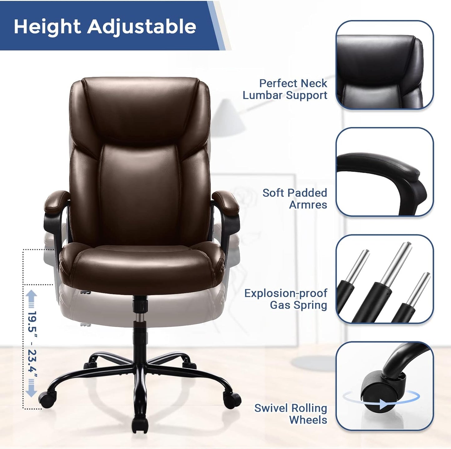 Elevate Your Workspace with the Executive High Back Adjustable Swivel Task Chair – Luxurious Black Leather Finish for Ultimate Comfort and Support