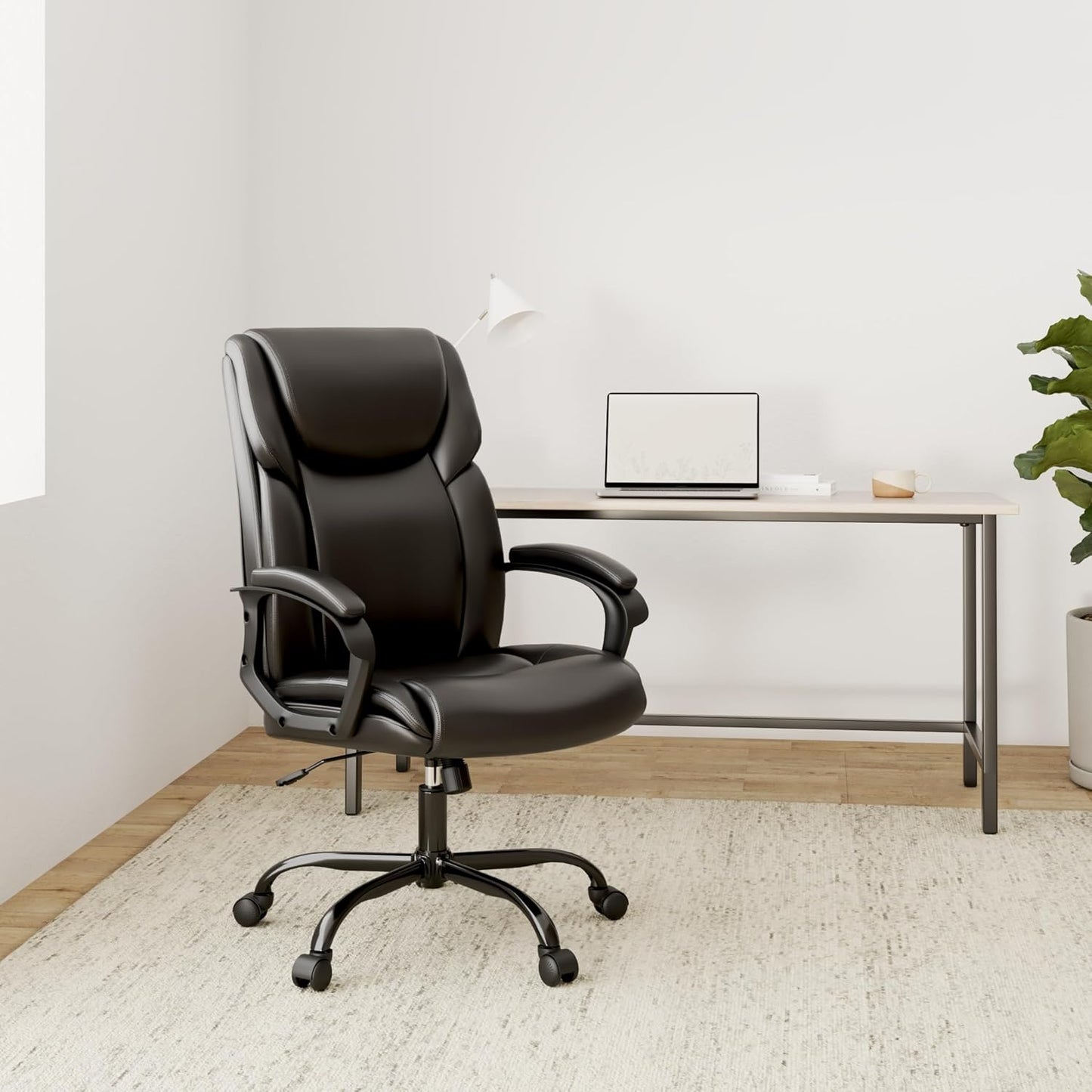 Elevate Your Workspace with the Executive High Back Adjustable Swivel Task Chair – Luxurious Black Leather Finish for Ultimate Comfort and Support