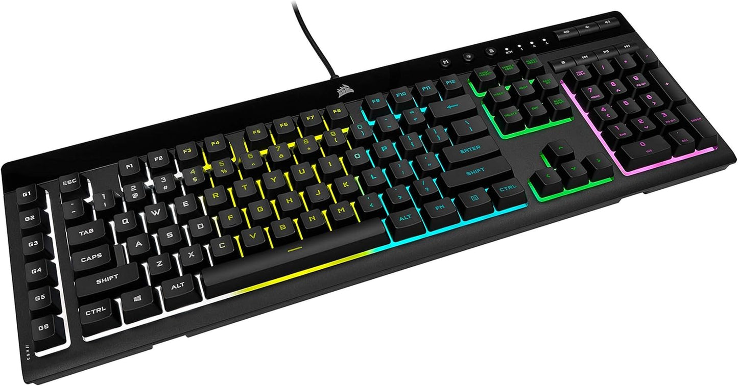 K55 RGB Pro Gaming Keyboard - Dynamic RGB Backlighting, Six Macro Keys with Elgato Stream Deck Integration, IP42 Dust and Spill Resistance, Detachable Palm Rest, Dedicated Media and Volume Controls, Black