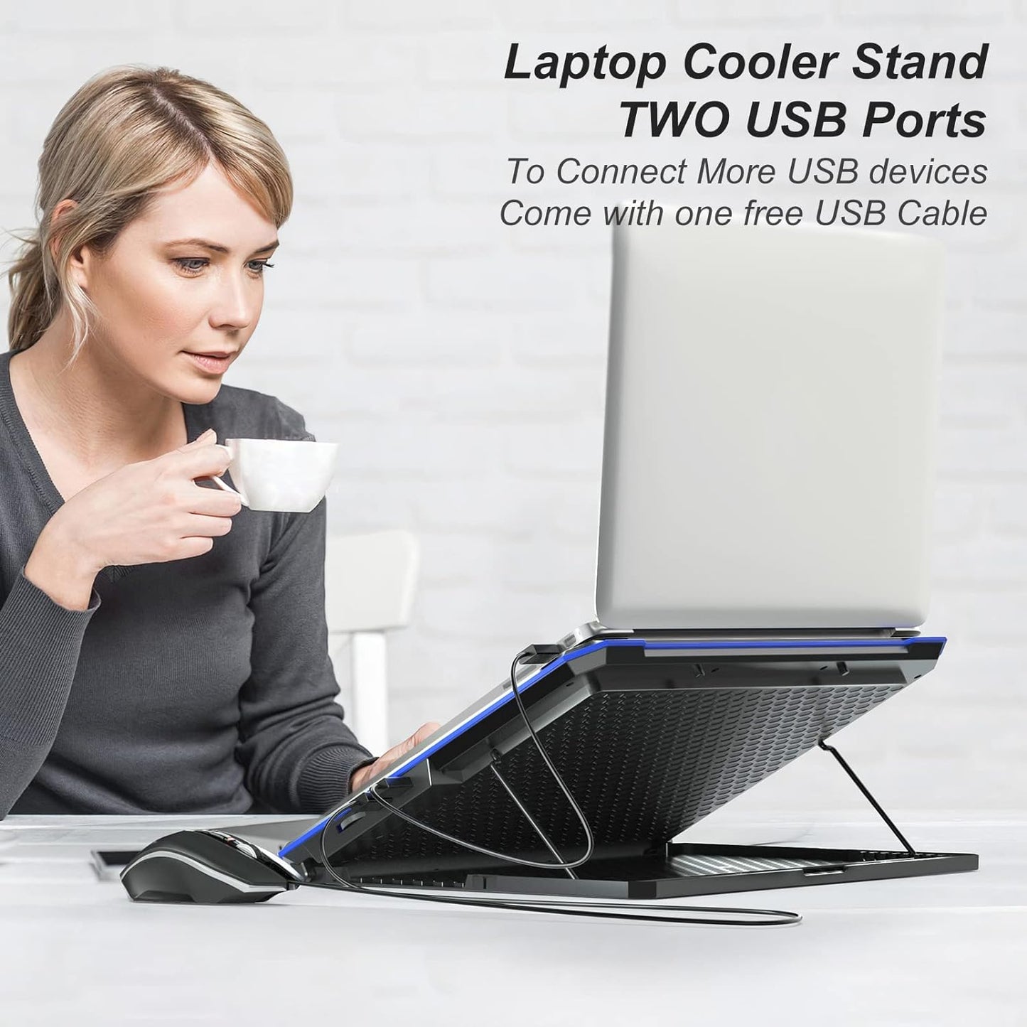 Laptop Cooling Pad with 6 Fans, Adjustable Height Notebook Cooler for 15-17 Inch Laptops, Ideal for Desk and Lap Use