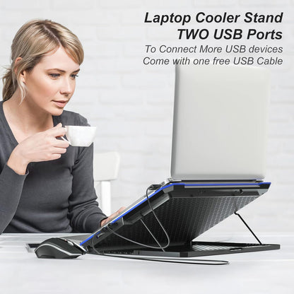 Laptop Cooling Pad with 6 Fans, Adjustable Height Notebook Cooler for 15-17 Inch Laptops, Ideal for Desk and Lap Use