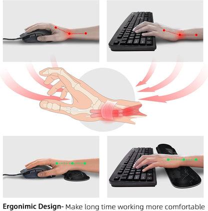 5-in-1 Ergonomic Keyboard and Mouse Pad Set with Wrist Support - Extended Gaming Mouse Pad and Keyboard Wrist Rest Combo (34.5 x 15.7 in) - Black World Map Design