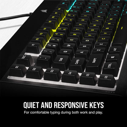 K55 RGB Pro Gaming Keyboard - Dynamic RGB Backlighting, Six Macro Keys with Elgato Stream Deck Integration, IP42 Dust and Spill Resistance, Detachable Palm Rest, Dedicated Media and Volume Controls, Black