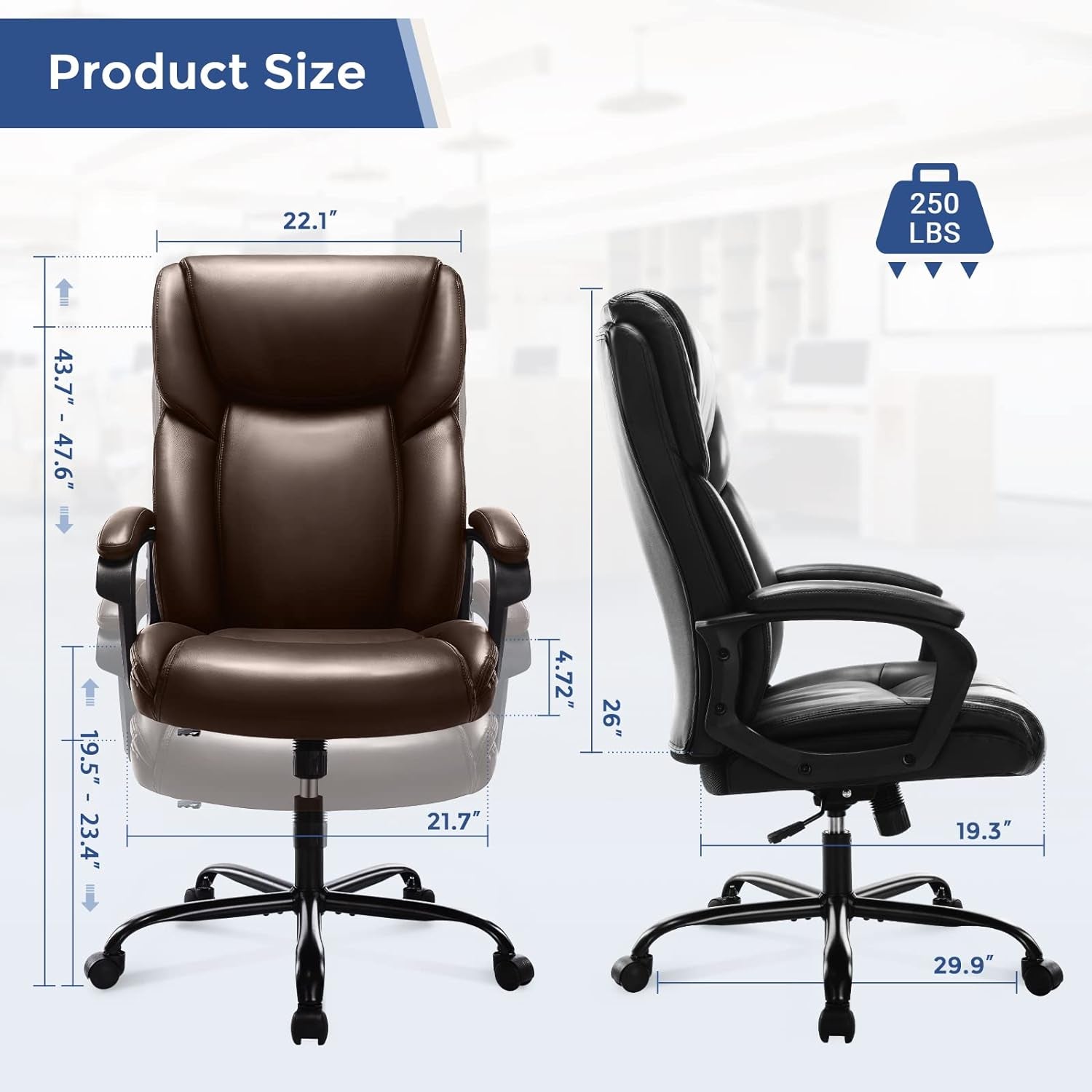 Elevate Your Workspace with the Executive High Back Adjustable Swivel Task Chair – Luxurious Black Leather Finish for Ultimate Comfort and Support