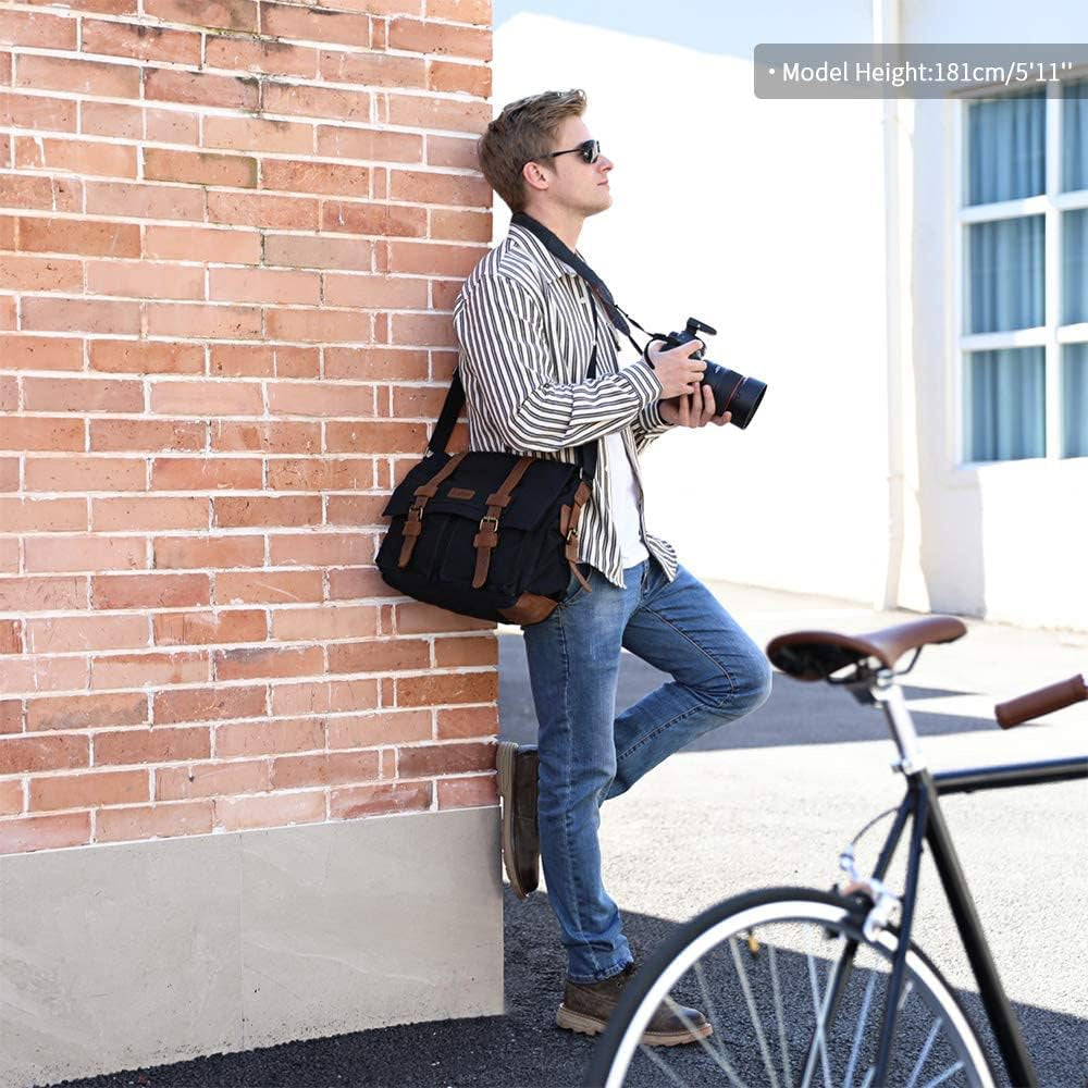 Vintage Leather and Canvas DSLR/SLR Messenger Shoulder Camera Bag