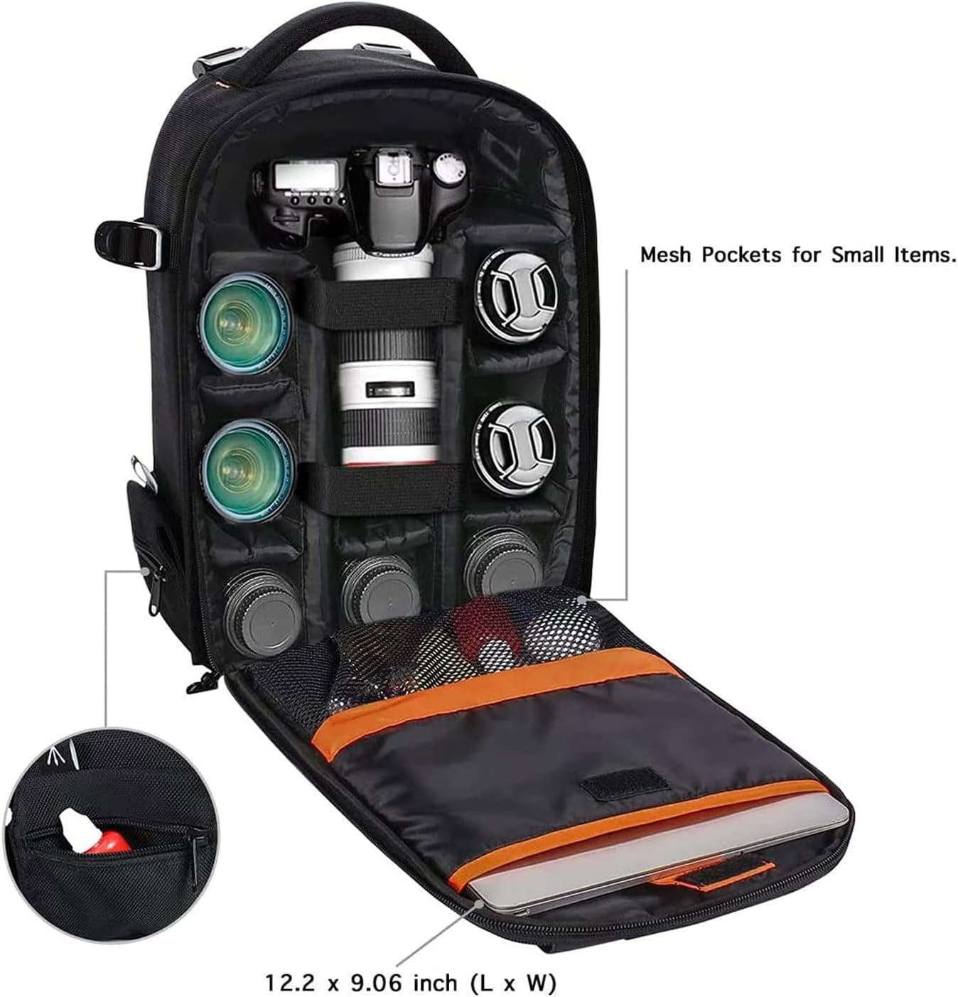 Professional Camera Backpack for DSLR/SLR/Mirrorless Photography, Shockproof Padded Bag with Customizable Inserts and Tripod Holder, Compatible with Canon, Nikon, Sony, and More, Black