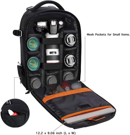 Professional Camera Backpack for DSLR/SLR/Mirrorless Photography, Shockproof Padded Bag with Customizable Inserts and Tripod Holder, Compatible with Canon, Nikon, Sony, and More, Black