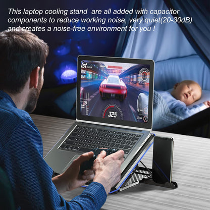 Laptop Cooling Pad with 6 Fans, Adjustable Height Notebook Cooler for 15-17 Inch Laptops, Ideal for Desk and Lap Use