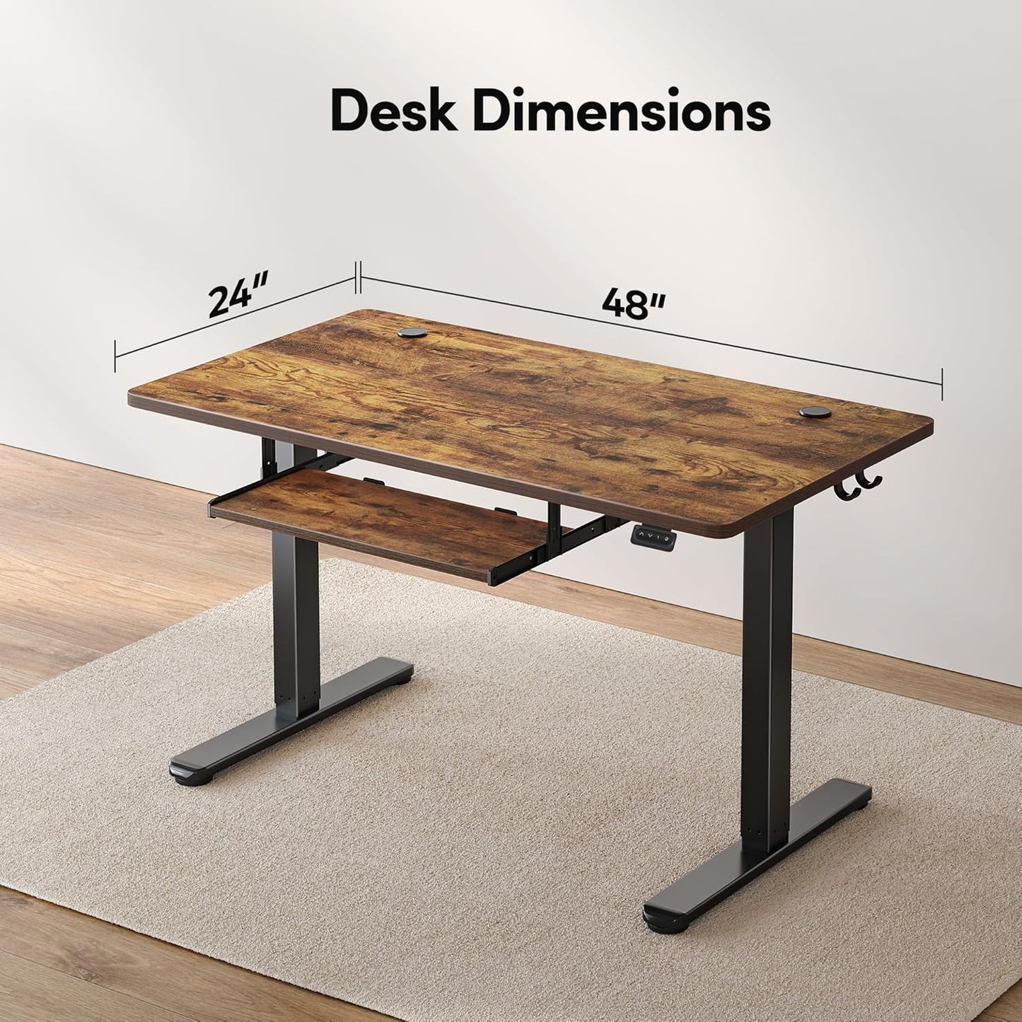 Transform Your Workspace with the Electric Height Adjustable Standing Desk – 48" x 24" in Rustic Brown Finish