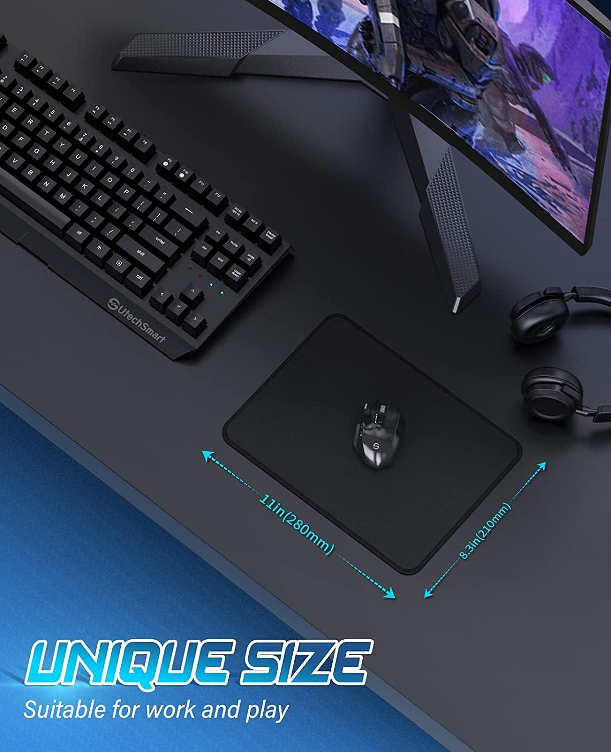 Elevate Your Workspace with the UtechSmart Premium Mouse Pad - Non-Slip Rubber Base, Washable Micro-Weave Surface, Perfect for Gaming and Office Use in Sleek Black