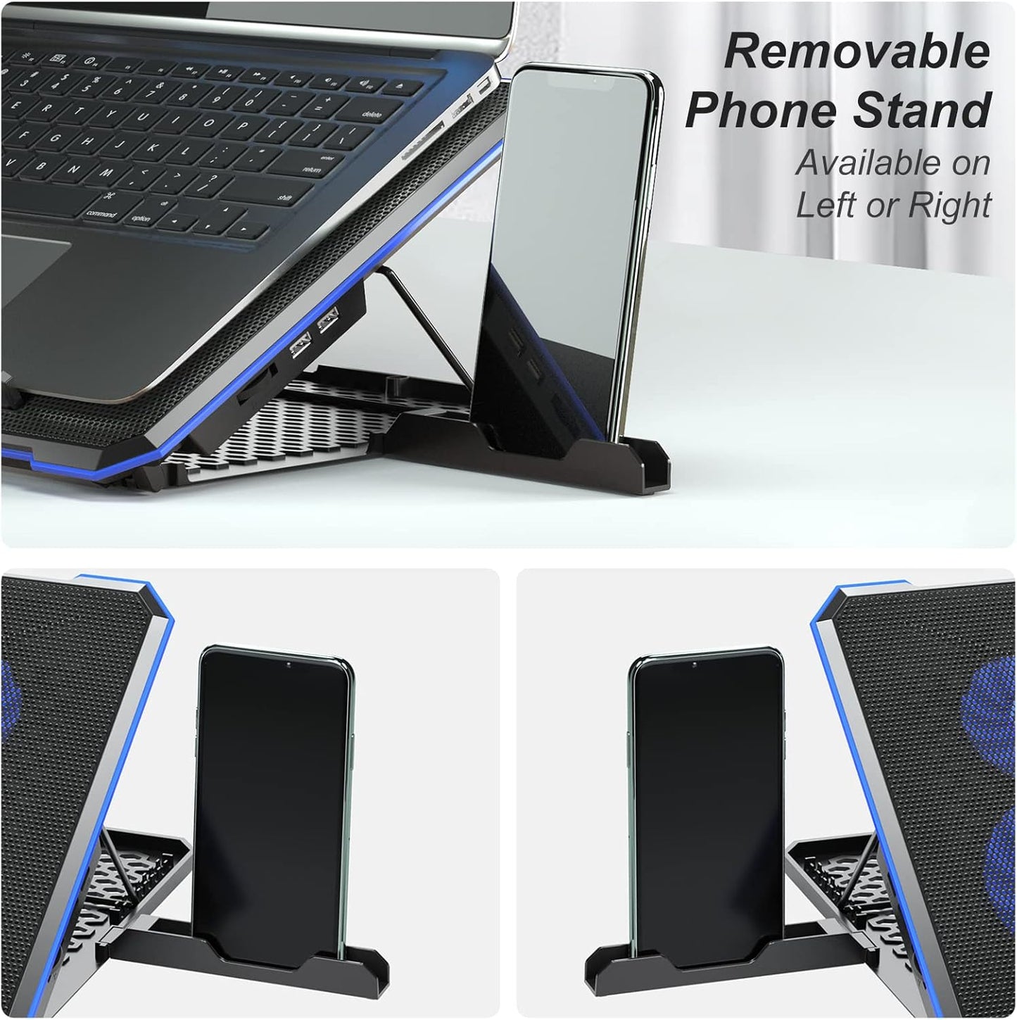 Laptop Cooling Pad with 6 Fans, Adjustable Height Notebook Cooler for 15-17 Inch Laptops, Ideal for Desk and Lap Use