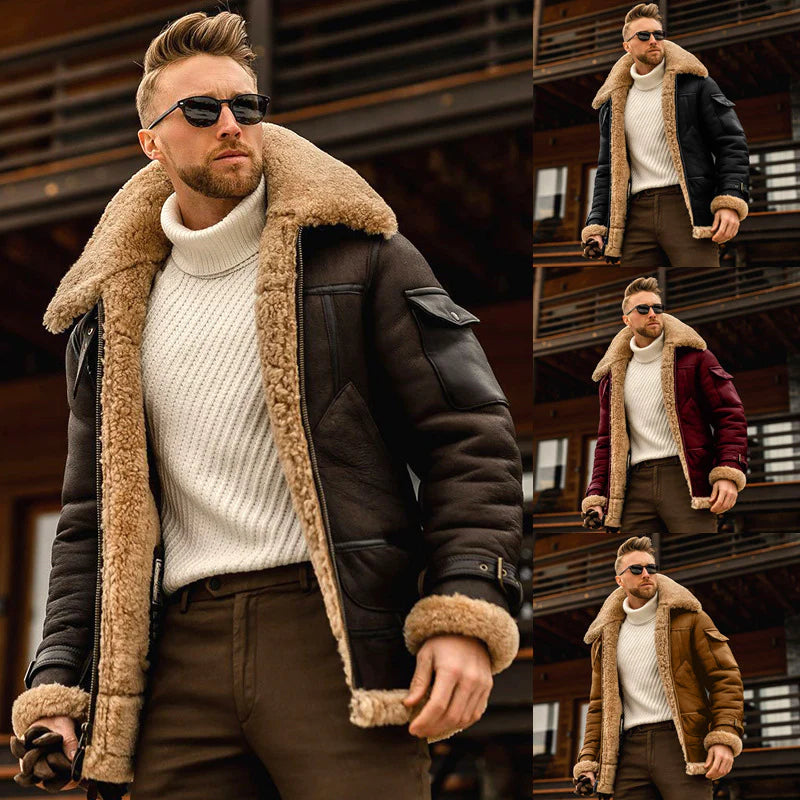 Elevate Your Winter Style with the Men's Military Fleece Jacket Featuring a Cozy Fur Collar