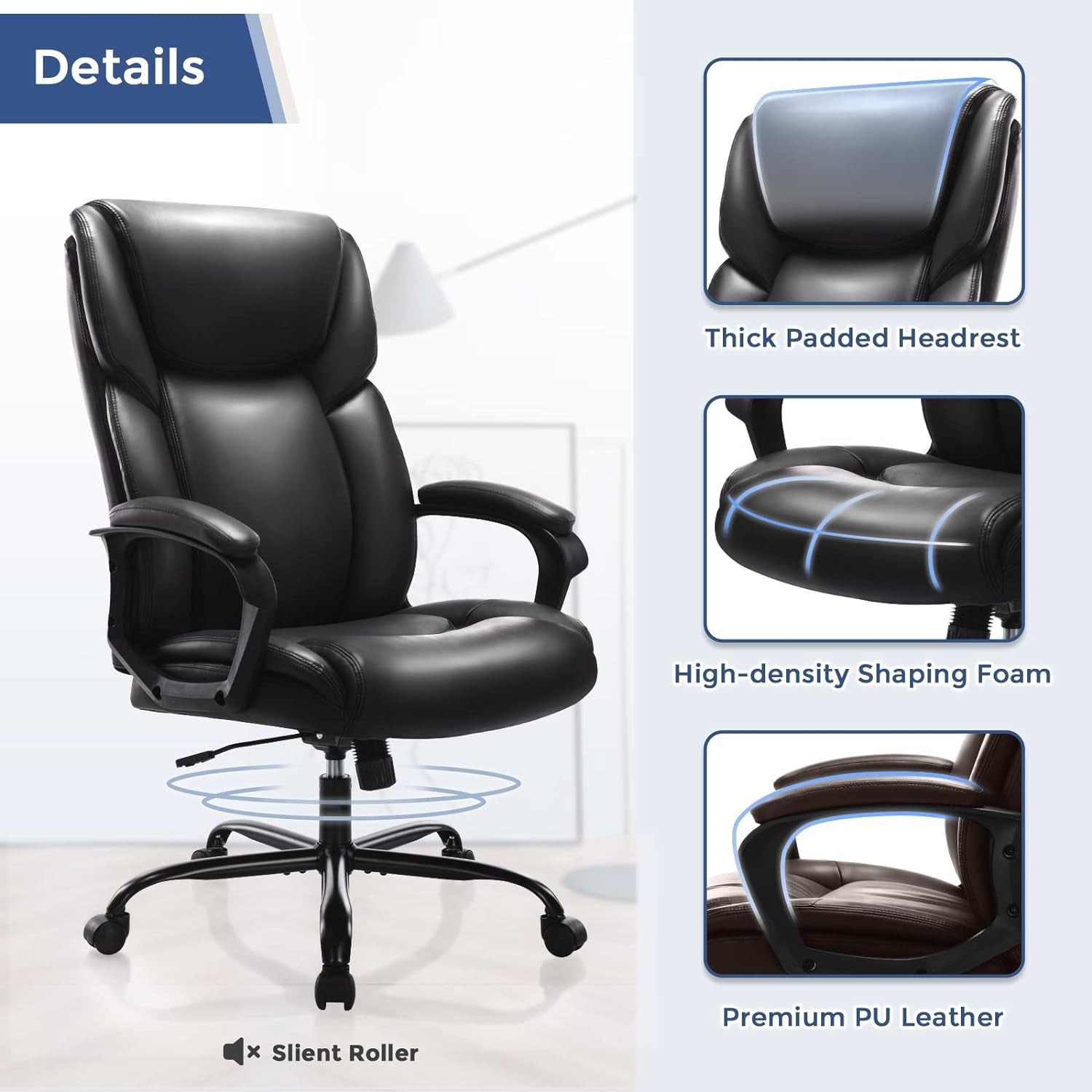 Elevate Your Workspace with the Executive High Back Adjustable Swivel Task Chair – Luxurious Black Leather Finish for Ultimate Comfort and Support