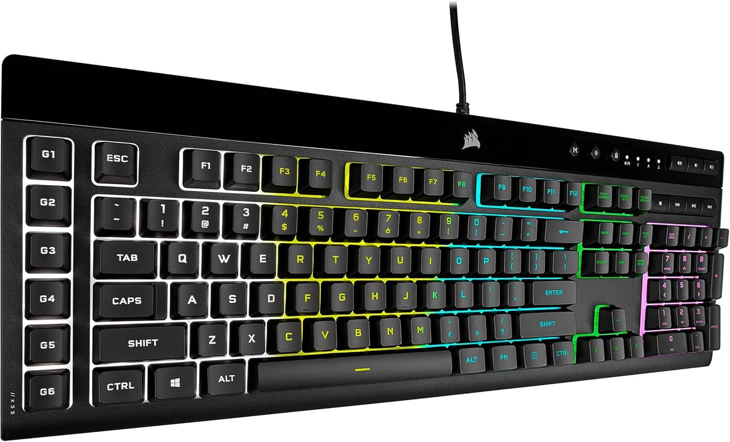 K55 RGB Pro Gaming Keyboard - Dynamic RGB Backlighting, Six Macro Keys with Elgato Stream Deck Integration, IP42 Dust and Spill Resistance, Detachable Palm Rest, Dedicated Media and Volume Controls, Black