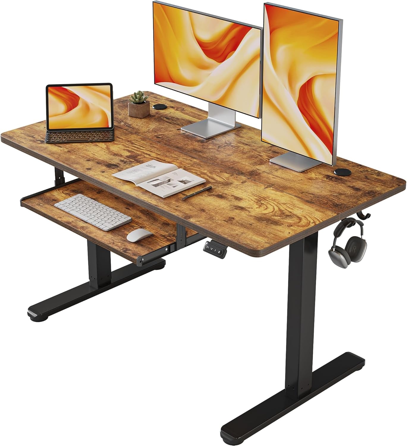 Transform Your Workspace with the Electric Height Adjustable Standing Desk – 48" x 24" in Rustic Brown Finish