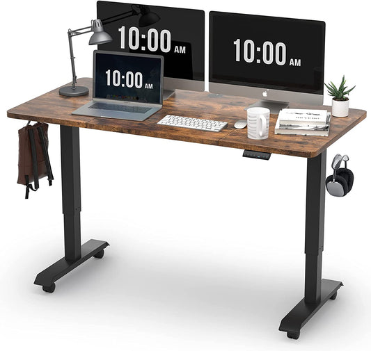 Transform Your Workspace with the Monomi Height Adjustable Electric Standing Desk - Ergonomic 55" x 24" Design in Rustic Brown and Black Frame