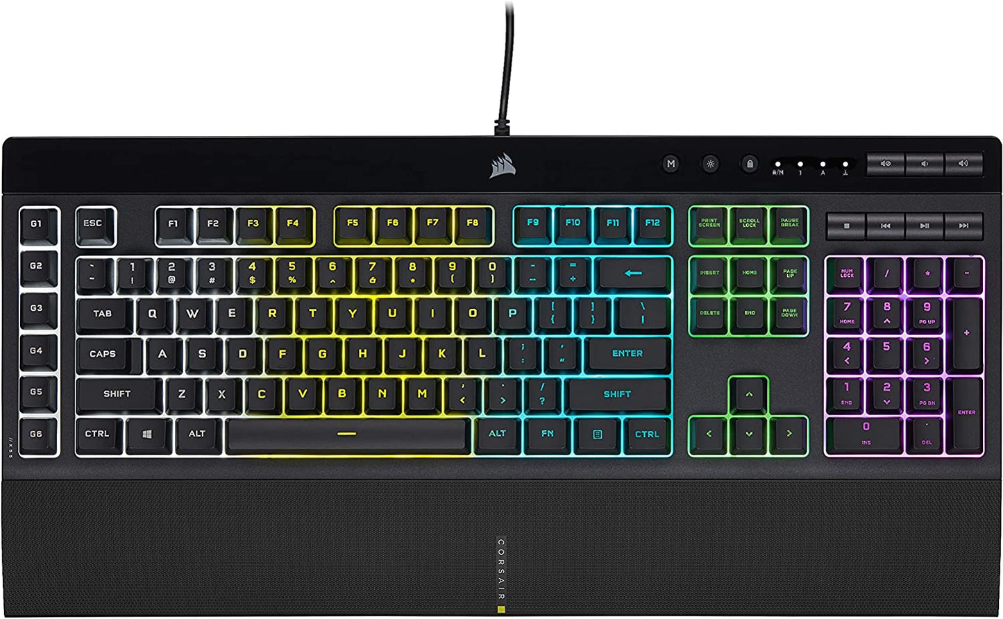 K55 RGB Pro Gaming Keyboard - Dynamic RGB Backlighting, Six Macro Keys with Elgato Stream Deck Integration, IP42 Dust and Spill Resistance, Detachable Palm Rest, Dedicated Media and Volume Controls, Black